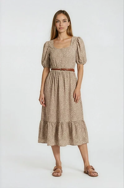 Square Neck Belted Dress