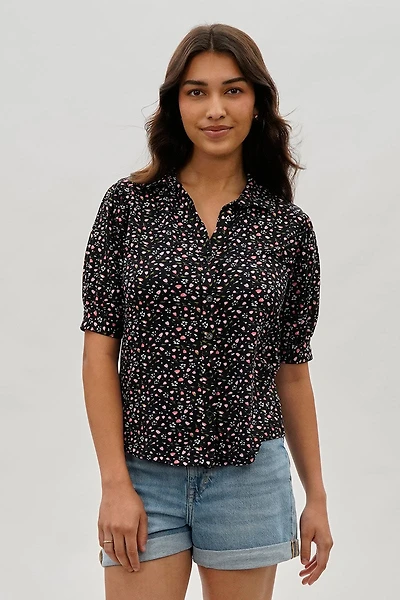 International INC Company Floral Puffer Sleeve Blouse