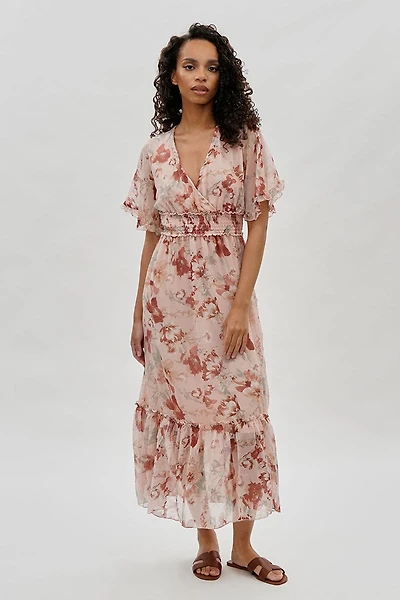 Limite Floral Cinched Waist Maxi Dress - Blush