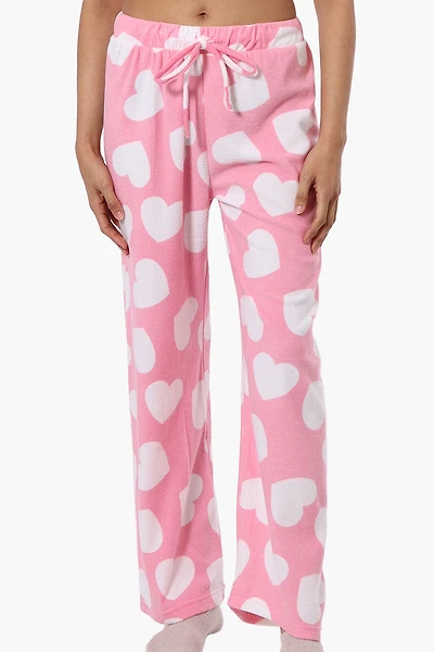 Canada Weather Gear Heart Pattern Wide Leg Pajama Pants - Pink