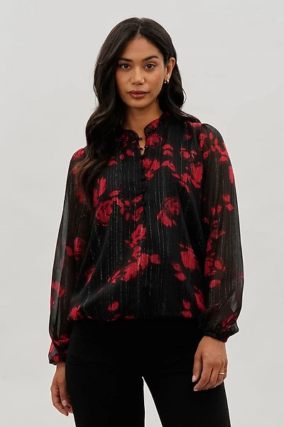 Costa Blanca Floral Sheer Sleeve Blouse
