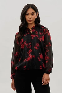 Costa Blanca Floral Sheer Sleeve Blouse