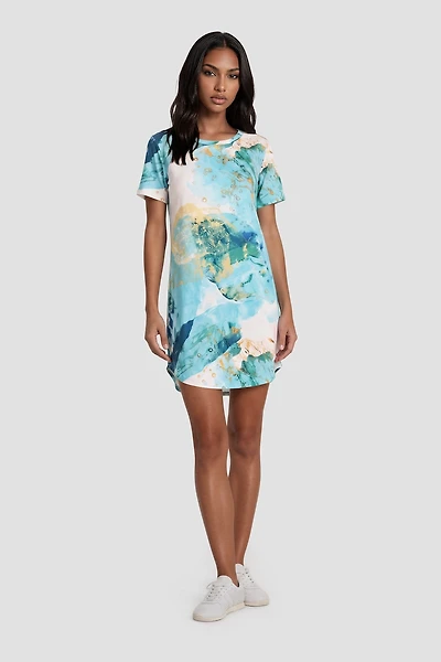 Cap Sleeve Short Dress - Turquoise
