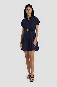 Drop Shoulder Buckle Dress - Navy