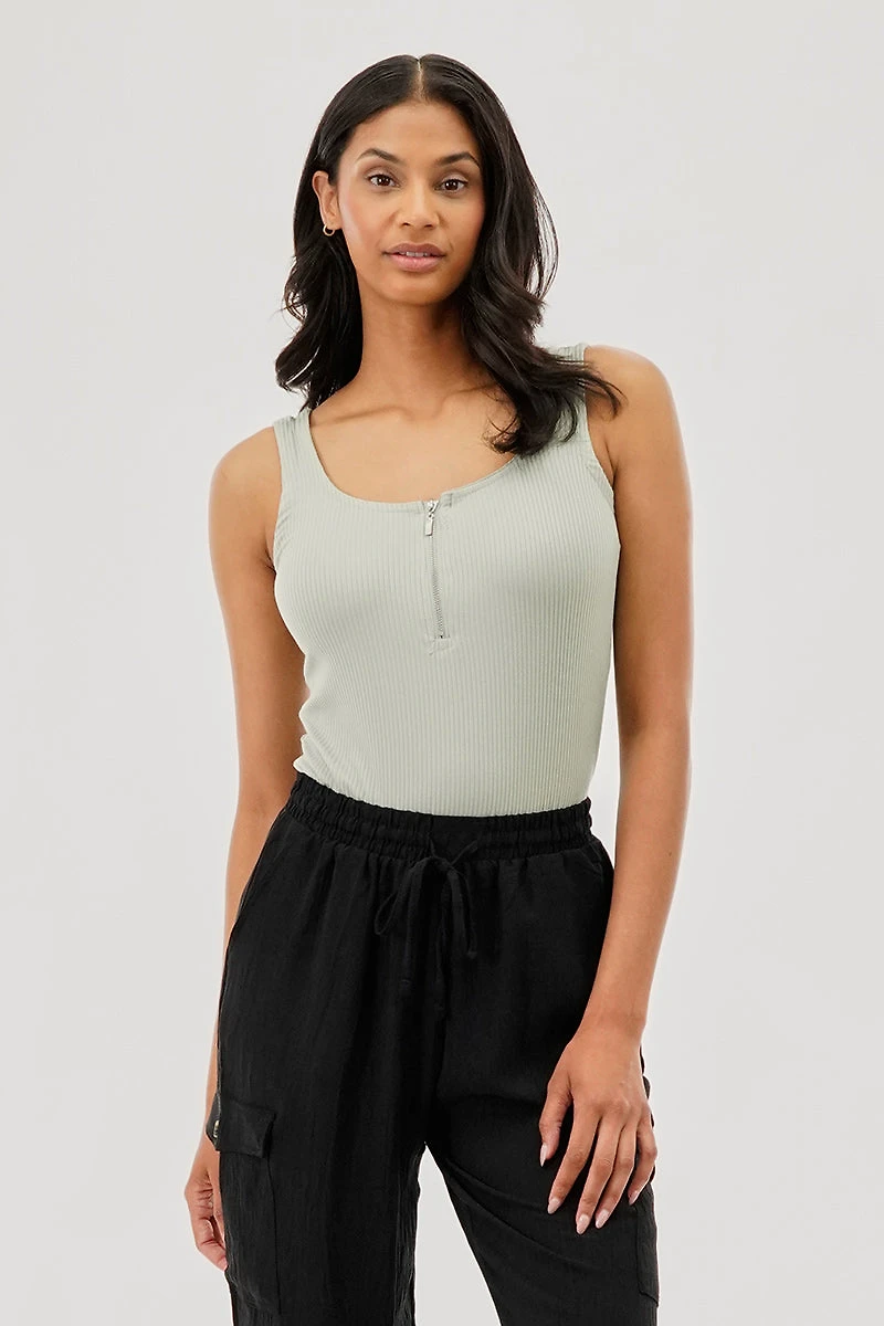 Ribbed Quarter Zip Tank Top