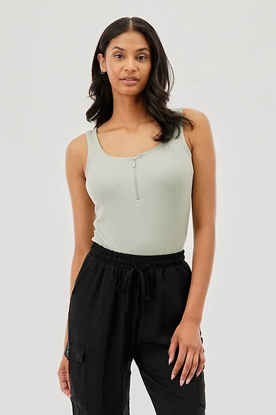 Ribbed Quarter Zip Tank Top