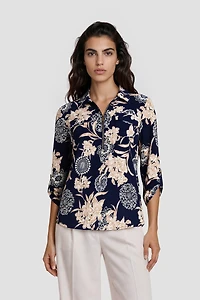 Half Zip Shirt With Rolled Sleeves - Navy
