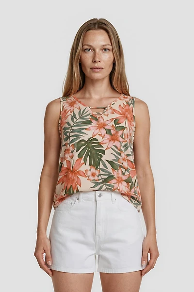 Tropical Print Tank Top - Peach