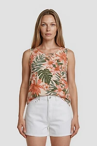 Tropical Print Tank Top - Peach