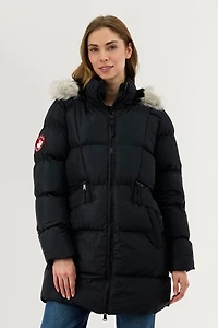 Faux Fur Trim Puffer Parka Jacket - Navy