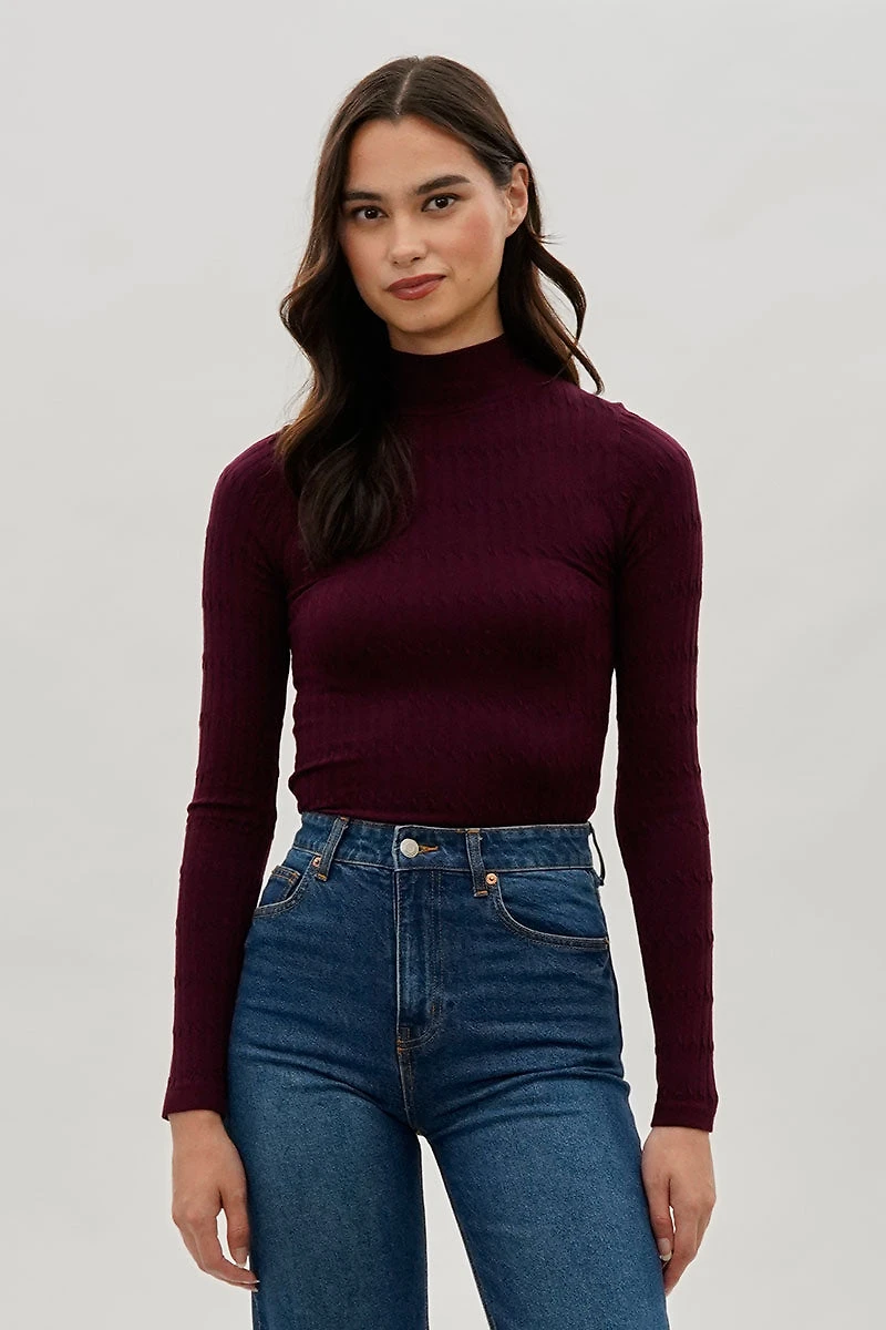 International INC Company Ribbed Mock Neck Long Sleeve Top