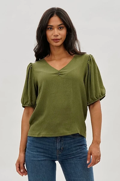 Stylexchange Vintage Puff Sleeve V-Neck Blouse