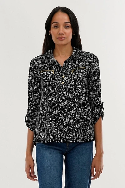 International INC Company Patterned Roll Up Sleeve Blouse