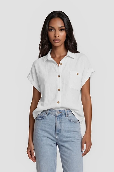 Short Sleeve Button Down Shirt - White