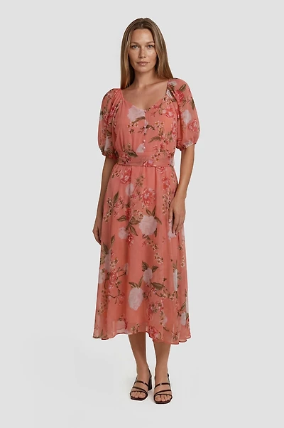 Short Sleeve Chiffon Midi Dress
