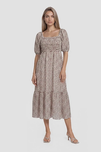 Puff Sleeve Midi Dress - Taupe