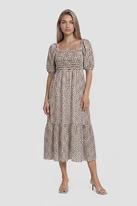 Puff Sleeve Midi Dress - Taupe