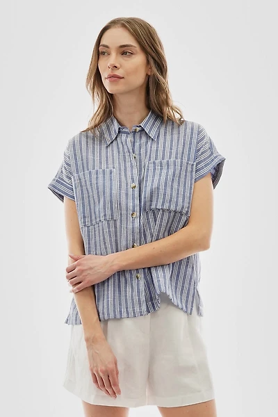 Beechers Brook Striped Button Up Short Sleeve Shirt
