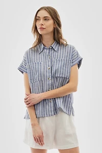 Beechers Brook Striped Button Up Short Sleeve Shirt