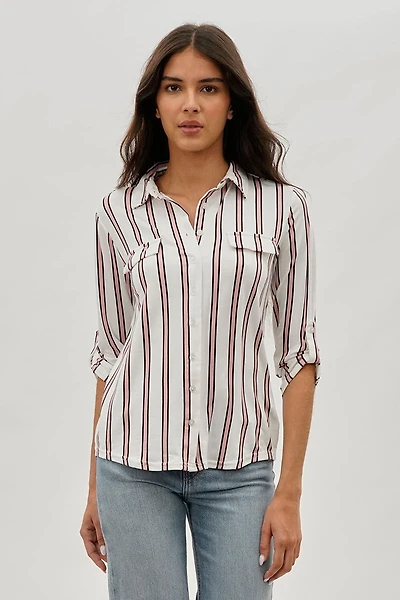 Majora Striped Collared Blouse - White