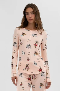 Dog Print Henley Pajama Top - Blush
