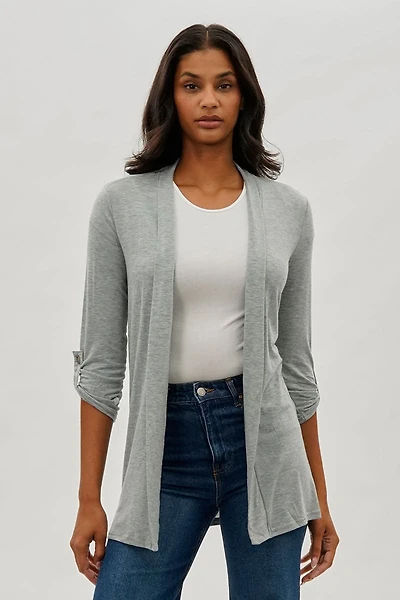 Fahrenheit Open Front Roll Up Sleeve Cardigan