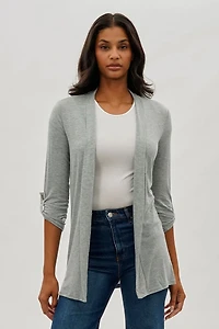 Fahrenheit Open Front Roll Up Sleeve Cardigan