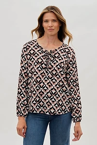 Beechers Brook Patterned Lace Up Blouse - Black