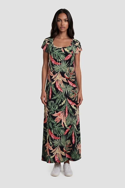 Round Neck Short Sleeve Maxi Dress