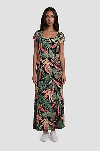 Round Neck Short Sleeve Maxi Dress