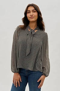 Beechers Brook Tie-Neck Long Sleeve Blouse - Black
