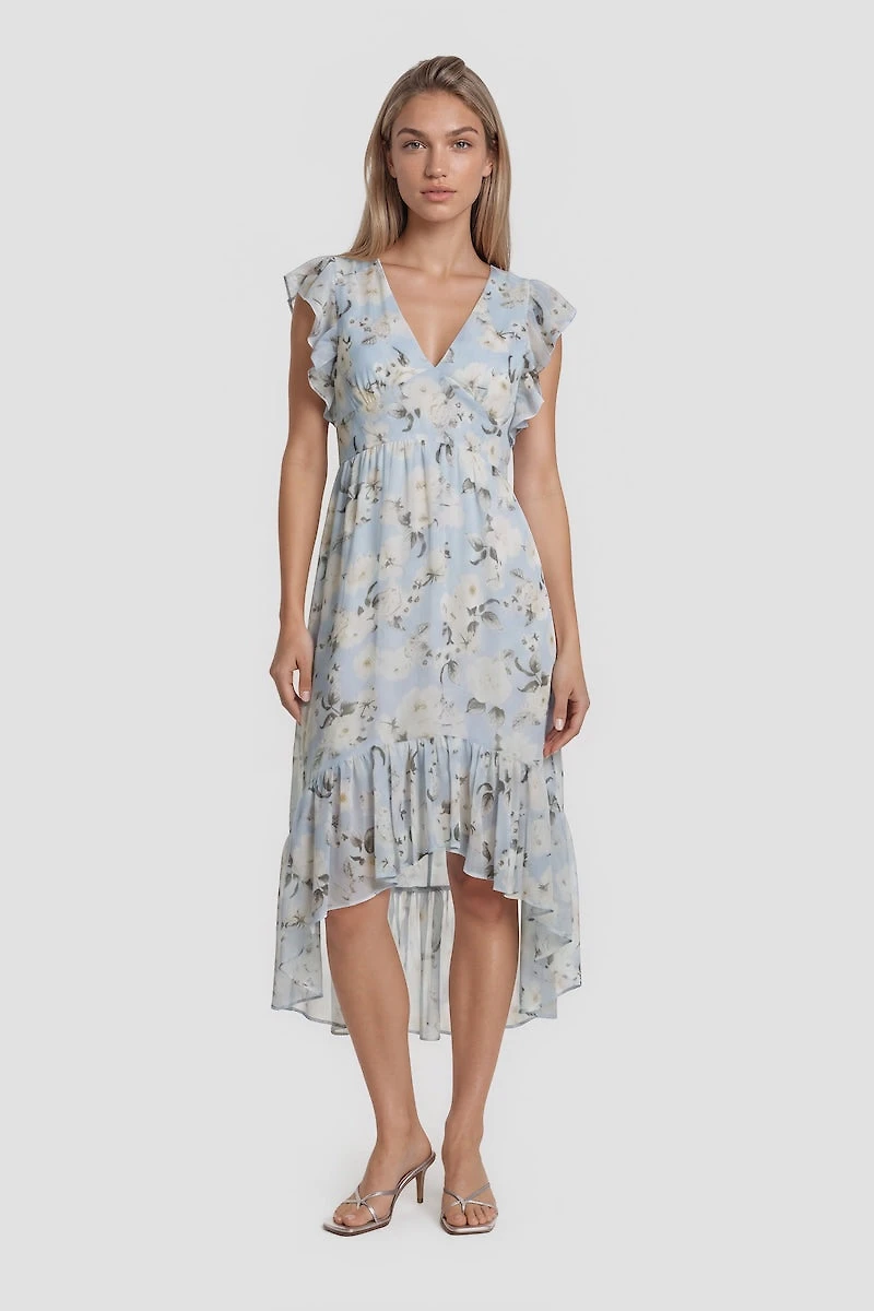 Sleeveless V-Neck Ruffle Day Dress