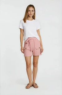 High Waisted Cargo Shorts - Pink