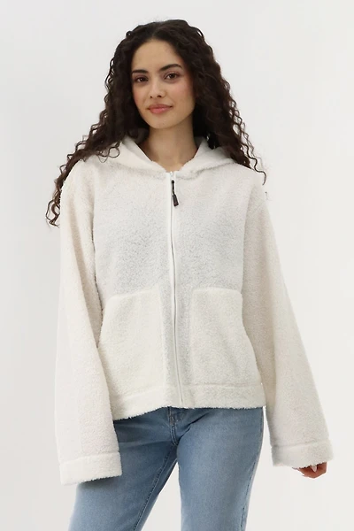 Wide Sleeve Zip Up Hoodie - Cream