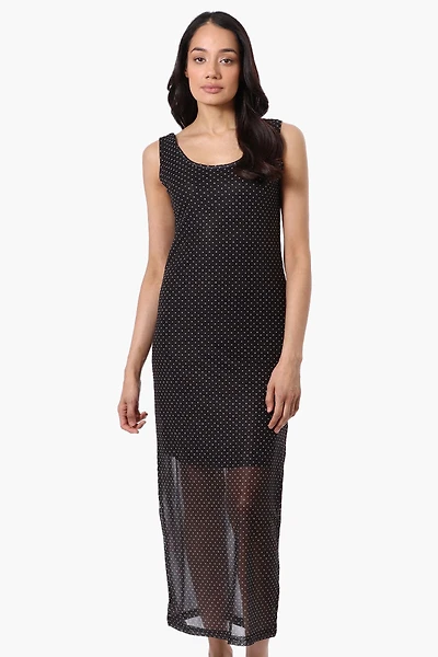 Stylexchange Polka Dot Sheer Maxi Dress - Black