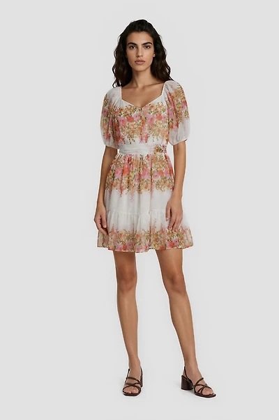 Printed Puff Sleeve Short Dress - Multi