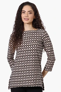 International INC Company Patterned 3/4 Sleeve Blouse - Black