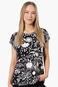 Impress Patterned Cap Sleeve Circle Neck Tee