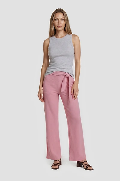 High Waisted Tie Around Pants - Pink
