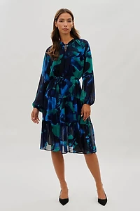 Costa Blanca Long Sleeve Belted Midi Dress - Navy