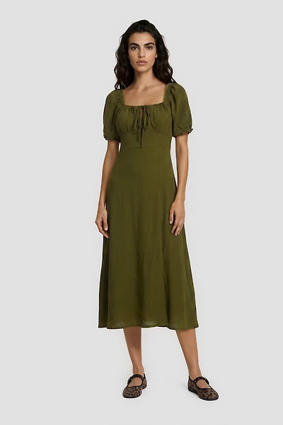 Short Sleeve Midi Dress - Green