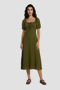 Short Sleeve Midi Dress - Green
