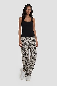 Printed Flowy Pants - Stone