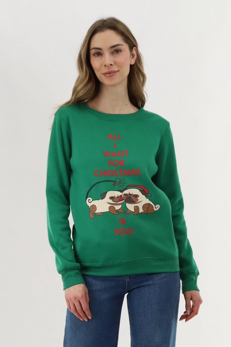 Festive Pugs Christmas Sweater - Green