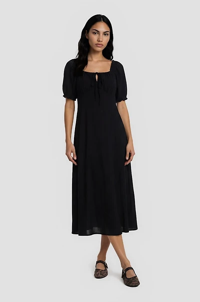 Puff Sleeve Day Dress - Black