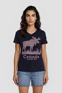 V Neck Short Sleeve Printed Tee