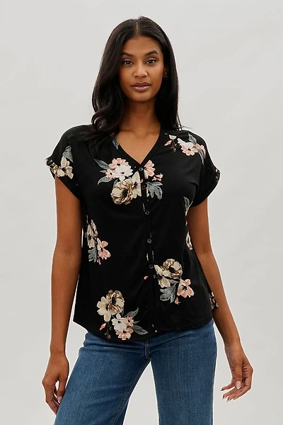 International INC Company Floral Button Up Tee