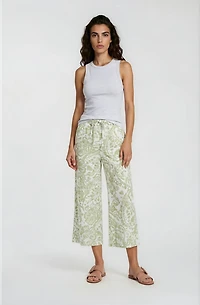 Printed Wide Leg Capris - Olive