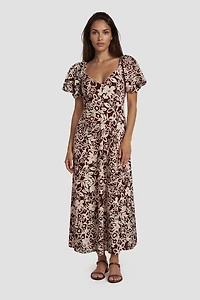 Bubble Sleeve Flower Print Day Dress