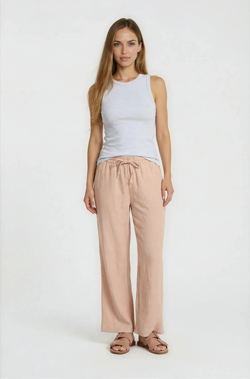 Cropped Wide Leg Pants - Peach